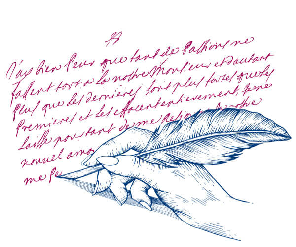 main de la marquise qui écrit une lettre