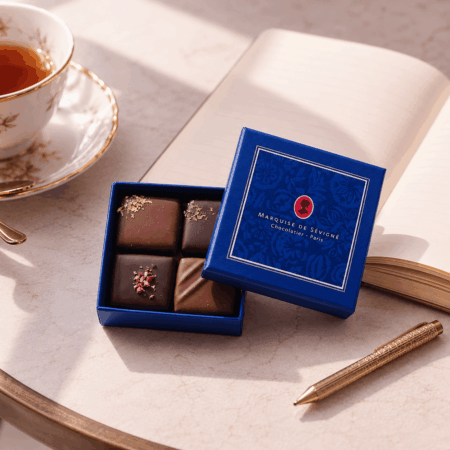 petite boite quatre chocolats fourres attention marquise
